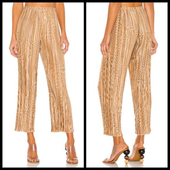 💕CULT GAIA💕 Kersti Pleated High Rise Satin Pants ~ Light Camel Medium M NWT - Picture 9 of 16